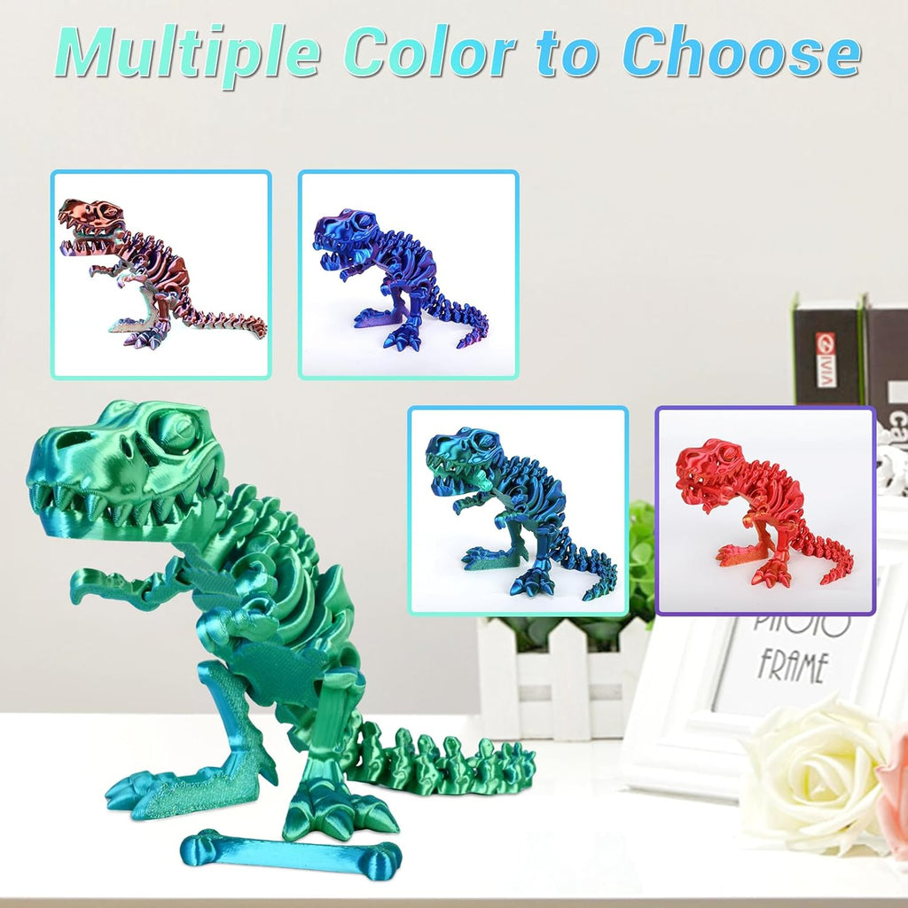 3D Printed Dinosaur Bone Skeleton Tyrannosaurus Rex with Movable Jaw Fidget Dinosaur Toys Full Articulated Dinosaur Executive Desk Toys Home Office Decor, Cyan