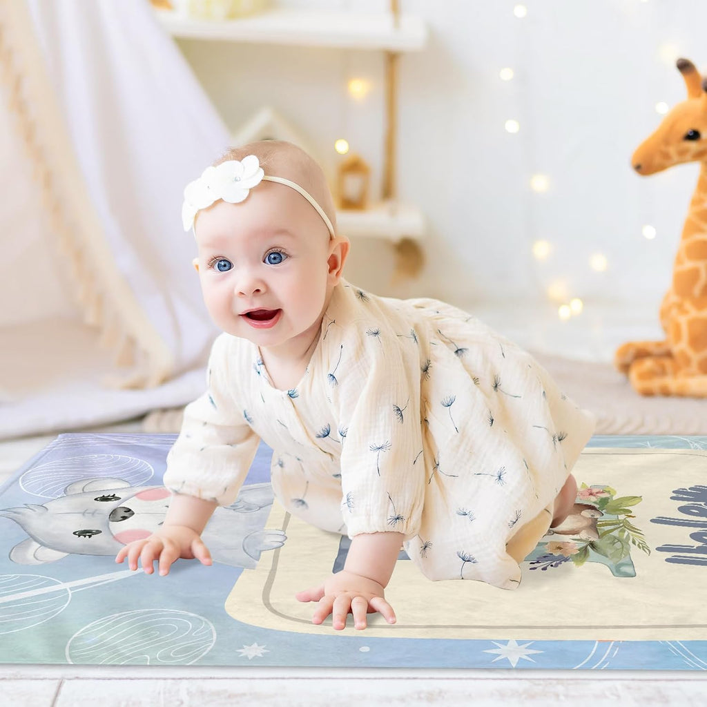 Personalized Baby Blanket with Name, Custom Cute Animal Alphabet Name Blankets Toddler Girls Soft Flannne Receiving Blankets Customized Monogram Memorial Gift from Nana for Infant Newborn Shower