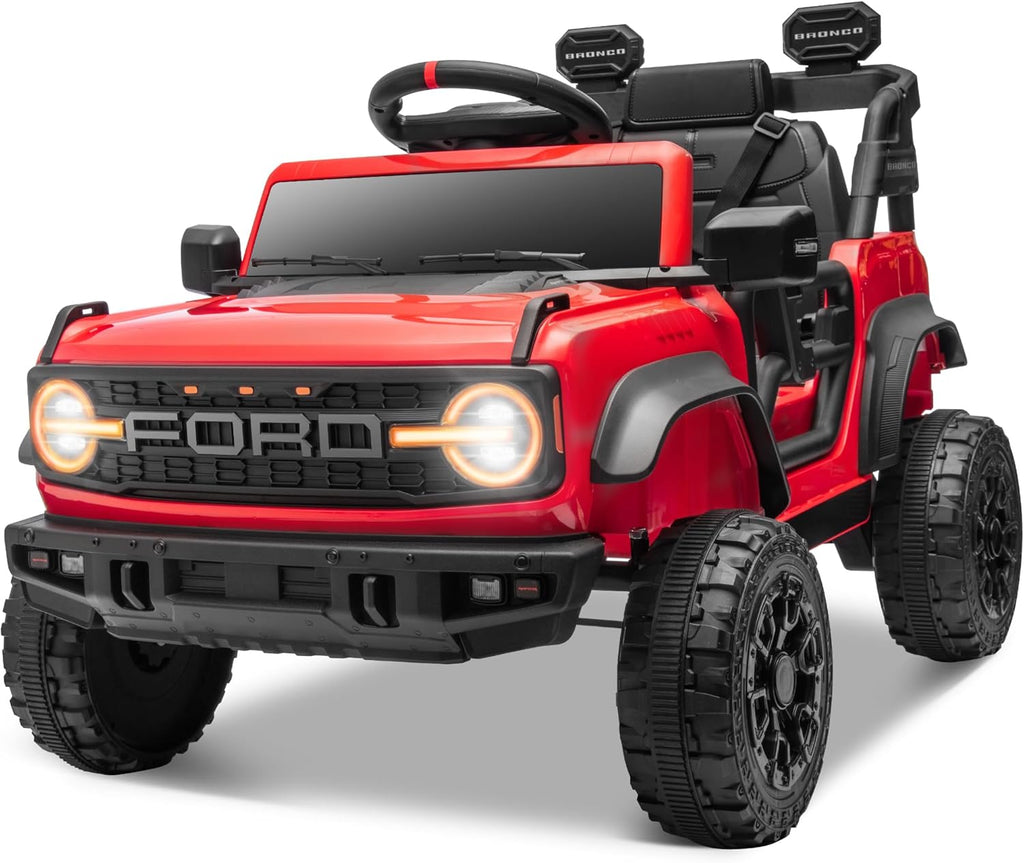 ENYOPRO 12V Kids Ride On Car with Remote Mode, Licensed Ford Bronco Raptor Electric Car for Toddlers, Battery Powered Ride On Toy Truck w/2 Speed, Working Headlights, Music Player, Radio (Red)