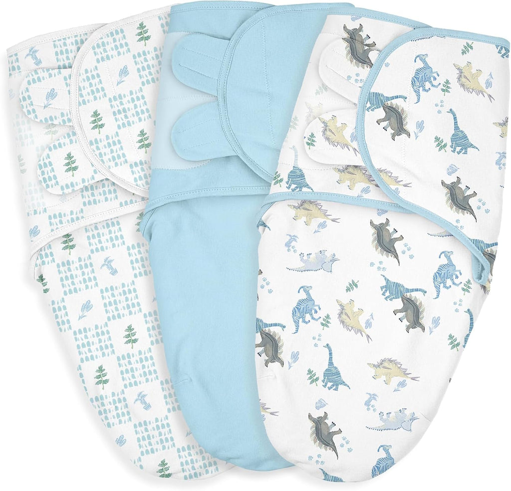 Baby Swaddle Sacks, 3-Pack Newborn Organic Cotton Swaddle Wrap, Adjustable Swaddling Blankets, Nursery Swaddling Essentials for Newborn 0-3 Months, Infant Shower Items Gift (Dinosaur & Forest)