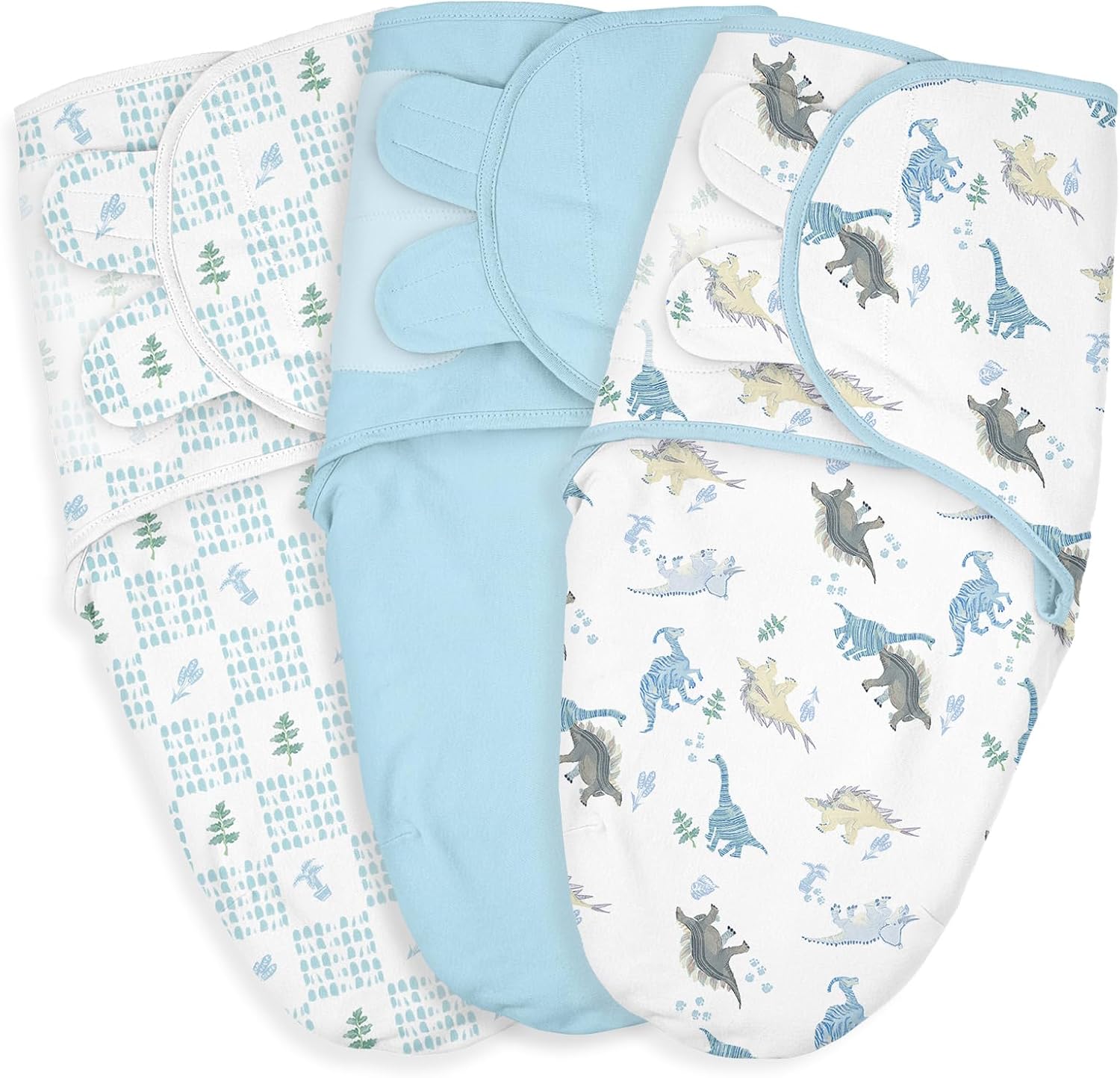 Baby Swaddle Sacks, 3-Pack Newborn Organic Cotton Swaddle Wrap, Adjustable Swaddling Blankets, Nursery Swaddling Essentials for Newborn 0-3 Months, Infant Shower Items Gift (Dinosaur & Forest)