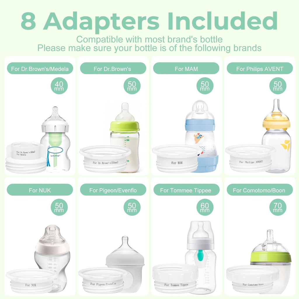 Portable Cordless Baby Bottle Warmer for Travel, Rechargeable with 8 Adapters & 1 Milk Powder Container, Safe Material, Fast Heating, Compatible with Major Brands,White