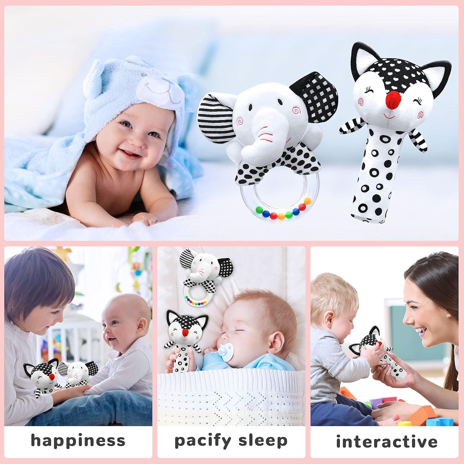 Baby Rattles 0-6 Months Newborn Toys Infant Toys 0-6 Months Rattles for Babies 0-6 Months Baby Toys 0-6 Months, Black and White High Contrast Baby Toys for Newborn 0 3 6 9 12 Months Girls Boys