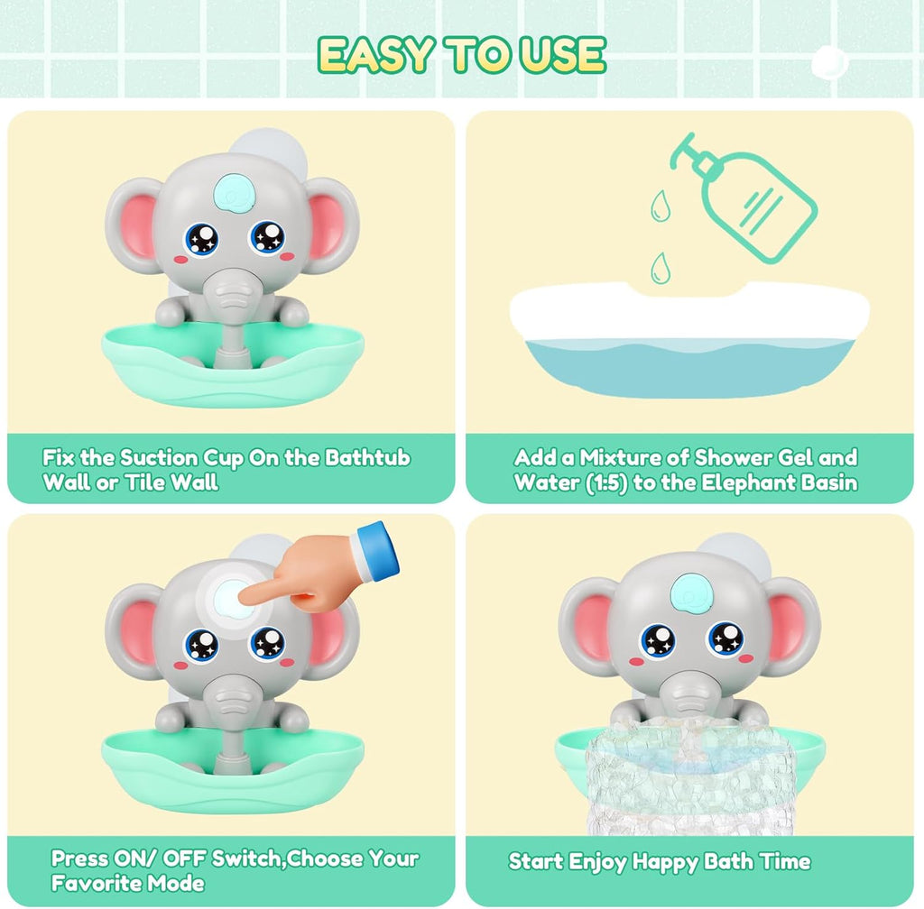 Baby Bath Toys, Magnetic Charging Music Bath Bubble Machine, Elephant Bubble Maker for Kids Ages 1-3 4-8, Toddler Bathtub Toy Gift for Boys and Girls (Grey)