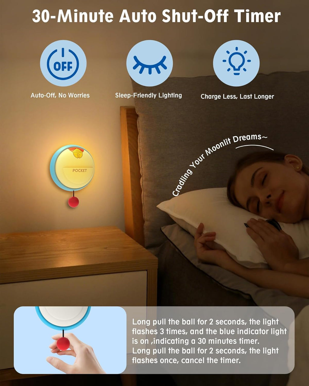 Wall Night Light for Kids, 3 Levels Dimmable Nursery Nightlight with Timer, Rechargeable LED Touch Wall Lamp for Room Decor, Silicone Squishy Light, Cute Anime Lamp Unique Gifts for Girls & Boys