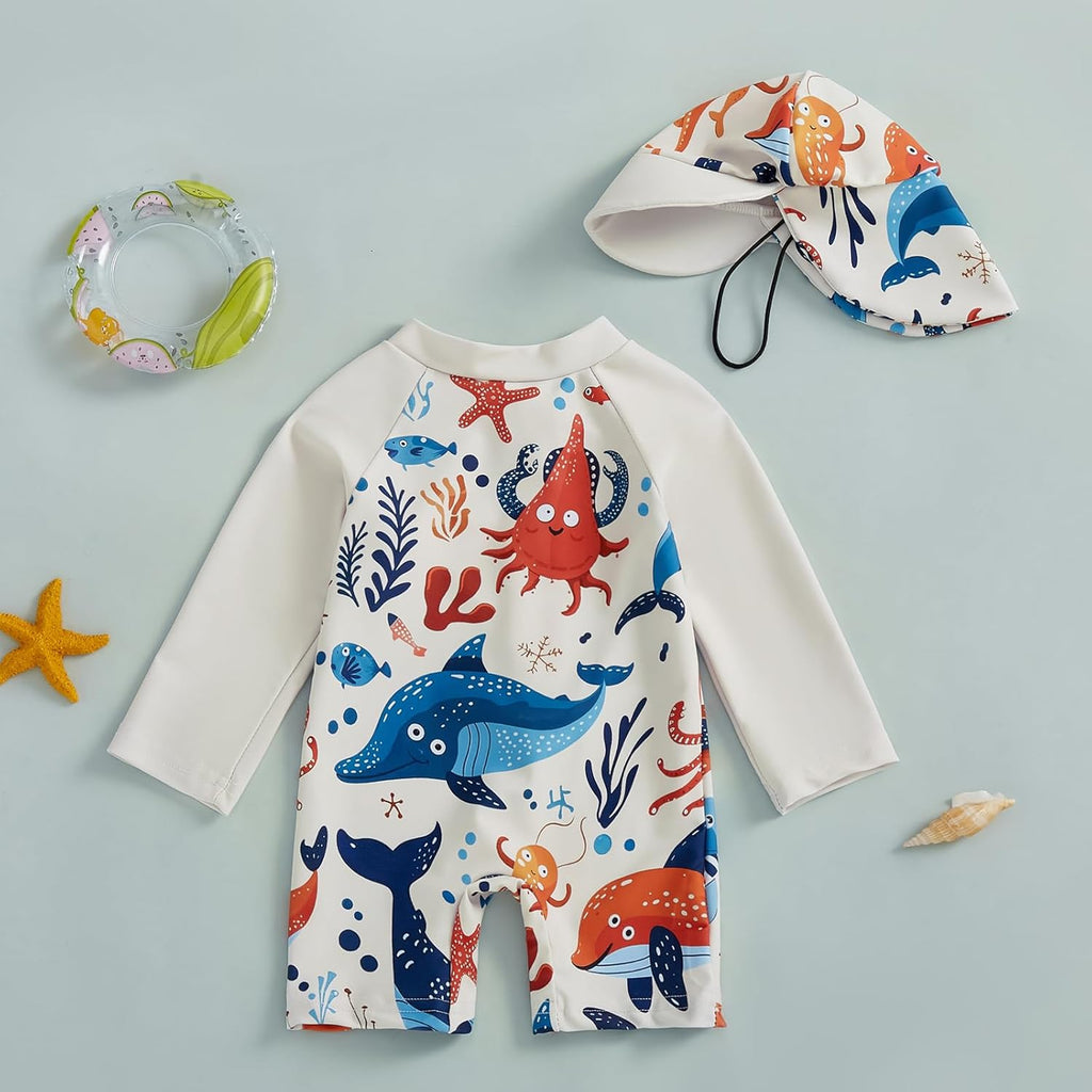 Hnyenmcko Baby/Toddler Boy Rash Guard Swimsuit Long Sleeve One Piece Zipper Swimwear Sunsuit Infant Bathing Suit Beachwear