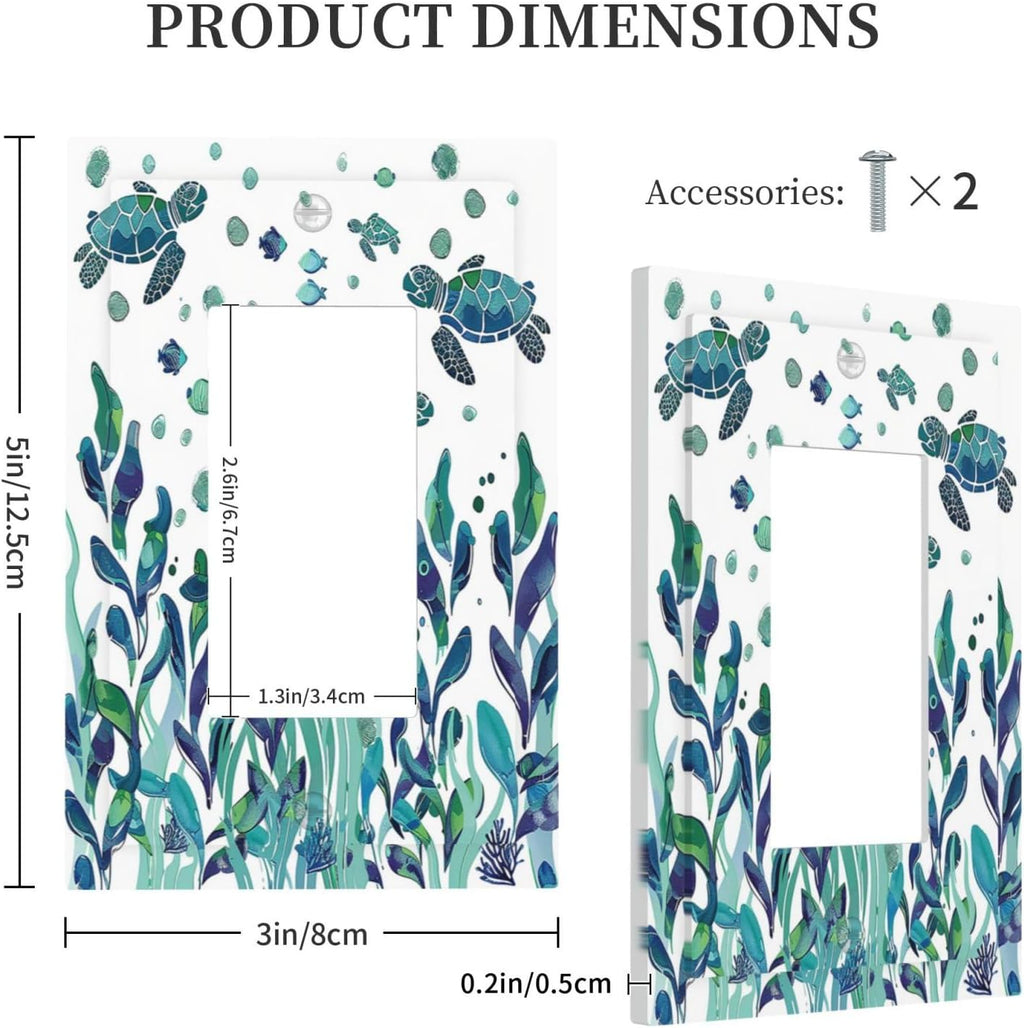 Decorative Outlet Covers Vibrant Turtle Seagrass Watercolor Painting 1 Gang Single Rocker Light Switch Cover Plate Wall Plates GFCI Faceplate for Bathroom living Room Decor
