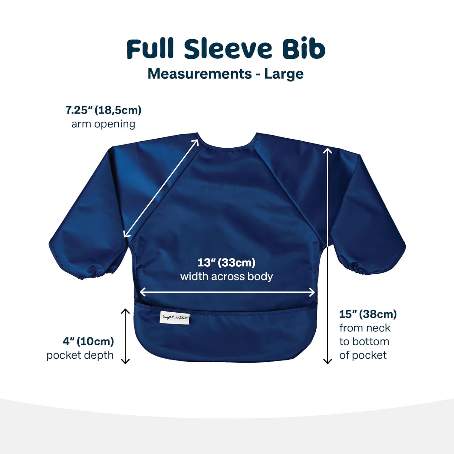 Tiny Twinkle Mess Proof Baby Bibs, 2pk Waterproof Smock Baby Bibs for Eating, Machine Washable Long Sleeve Bibs, Baby Led Weaning, Toddler Bibs, BLW Supplies (Grey Indigo, Large 2-4 Years)