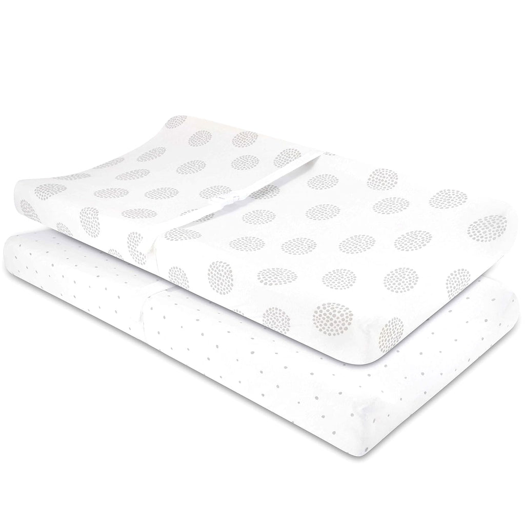 Changing Pad Covers - Cradle Sheets 2-Pack - 100% Jersey Cotton for Baby Boy or Baby Girl (Grey Dottie)