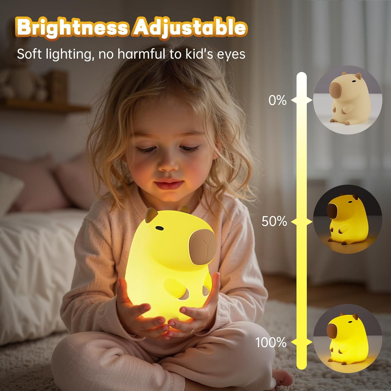 Capybara Night Light for Kids, Cute Capybara Lamp Silicone Baby Nursery Night Lamp, Dimmable Squishy Touch Bedside Lamps, Adorable Rechargeable Animal Lamps Gifts Kawaii Room Decor for Kids Girls Boys