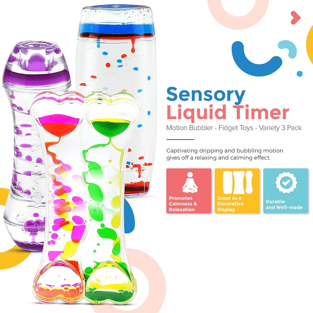 Playlearn Sensory Liquid Timer - Motion Bubbler - Fidget Toys - Variety 3 Pack