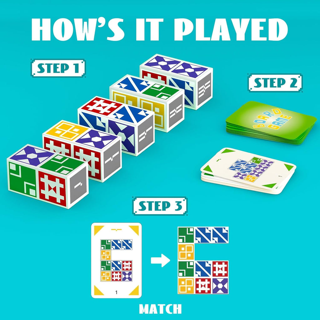 Family Matching Game for Kids & Adults, Block Puzzle Board Games for Boys & Girls Ages 4-8 8-12, 2 Player Card Puzzles for Children 3+ Year Olds