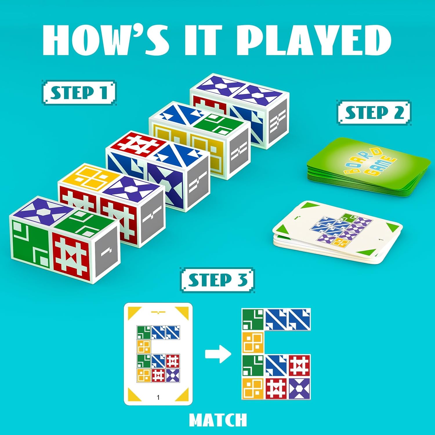 Family Matching Game for Kids & Adults, Block Puzzle Board Games for Boys & Girls Ages 4-8 8-12, 2 Player Card Puzzles for Children 3+ Year Olds