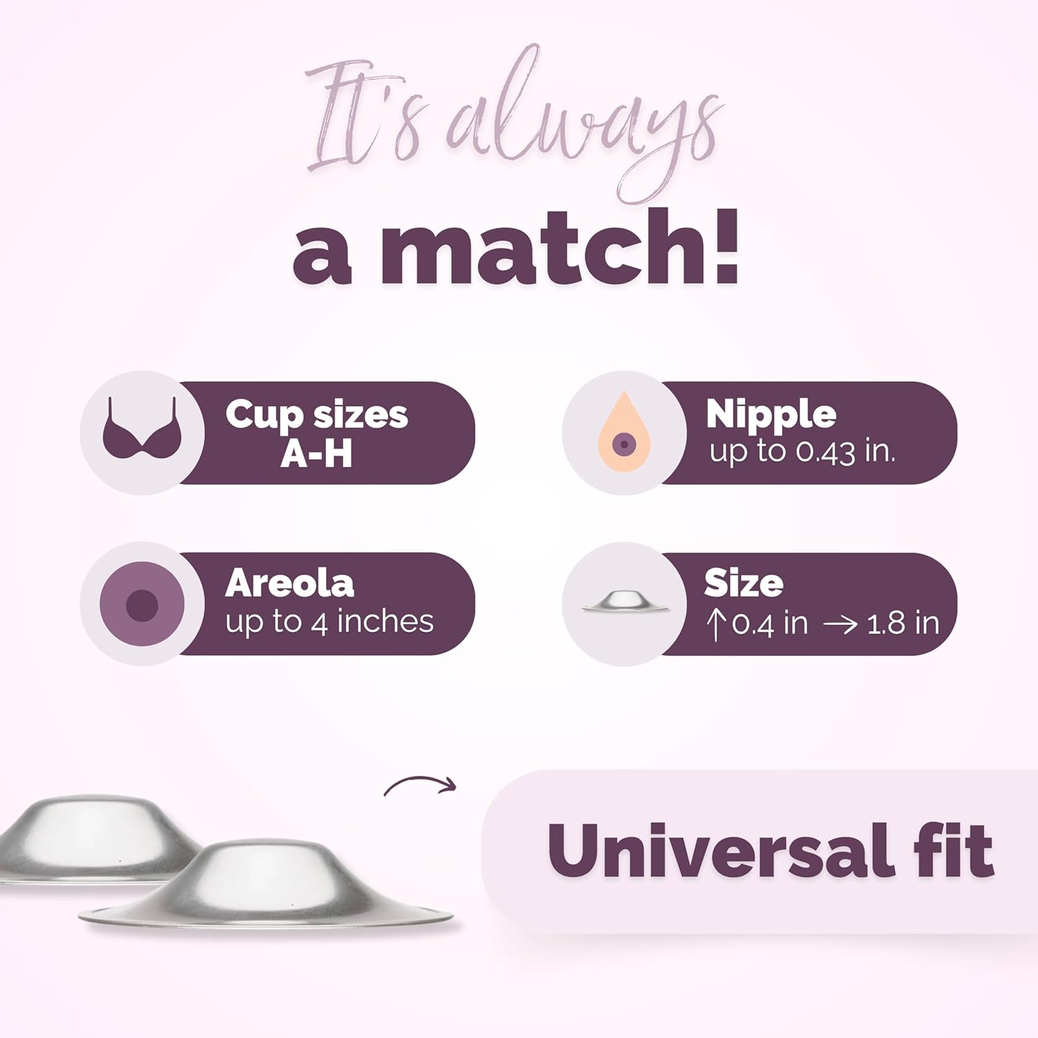 Original Silver Nursing Cups - Made in Germany with 999 Silver - Universal Fit - Protect and Soothe Sore Nipples - Silver Nipple Shields for Breastfeeding - FDA-Registered