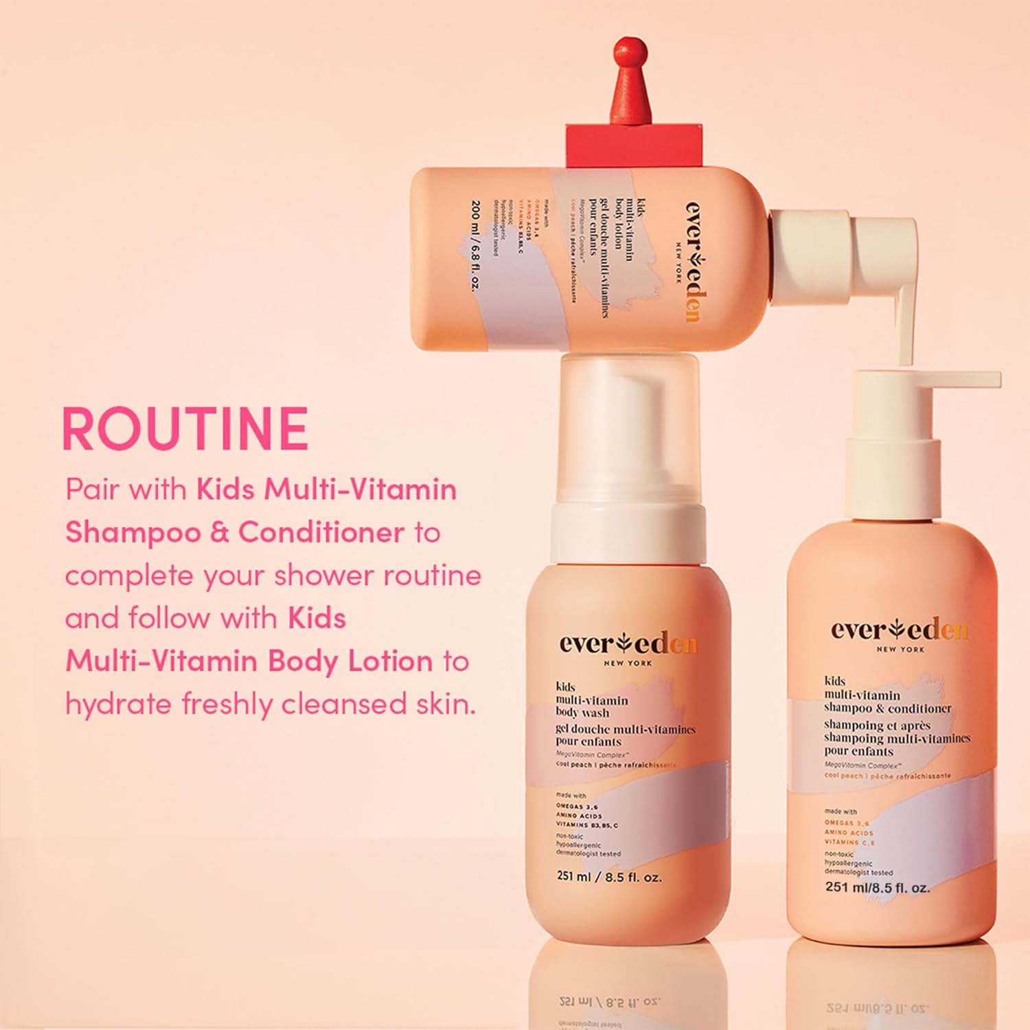 Evereden Kids Shampoo and Conditioner 2 in 1: Cool Peach, 8.5 fl oz. | Gentle Kids Skin Care | Non-toxic and Clean Ingredients