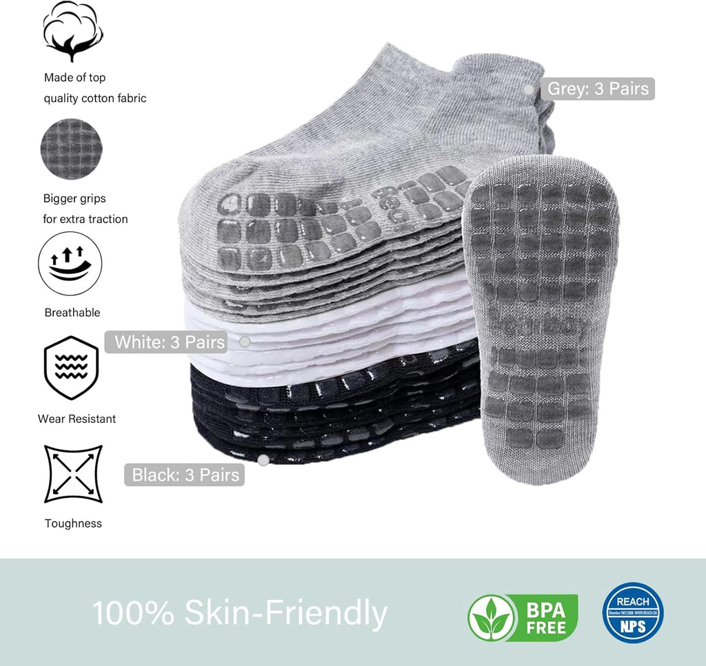 Baby Non Slip Ankle Socks with Grippers for 0 Months-7 Years Old Walking Socks
