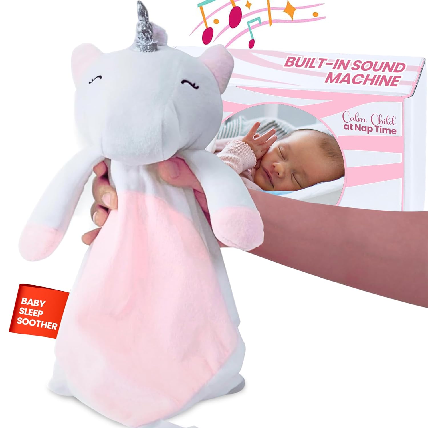 4-in-1 Sound Machine, Baby Lovey, Blanket - White Noise & Lullaby Plush Unicorn Calms & Reduces Wakeups, Helps Toddler Sleep Longer - Proven Sleep Aid -Musical BPA-Free, Machine Washable Newborn Gift