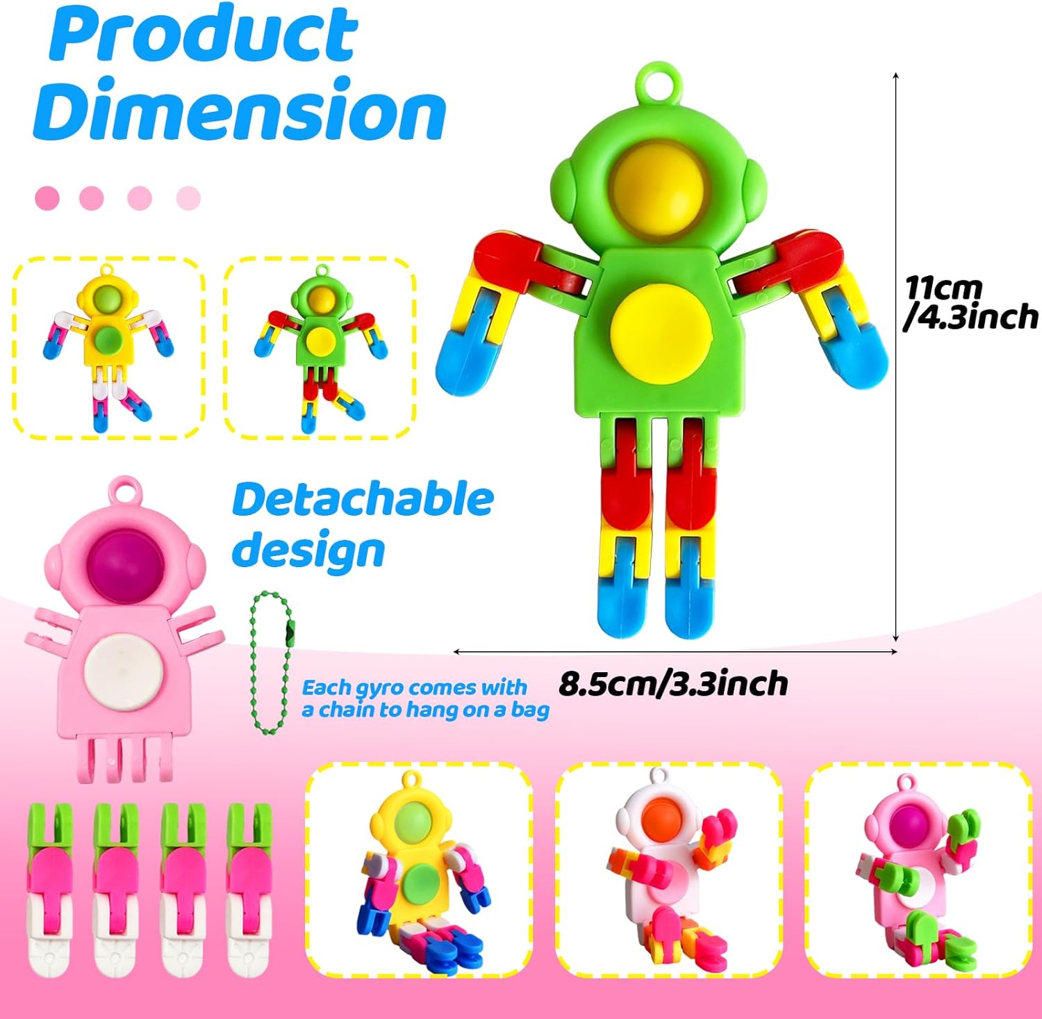 20 PCS Fidget Sensory Spinner Toys,Astronaut Key Chain Fingertip Toy,Transformable Fingertip Gyro Toy for Kids Adults,Stress Relief,Birthday Party Gift,Classroom Prizes