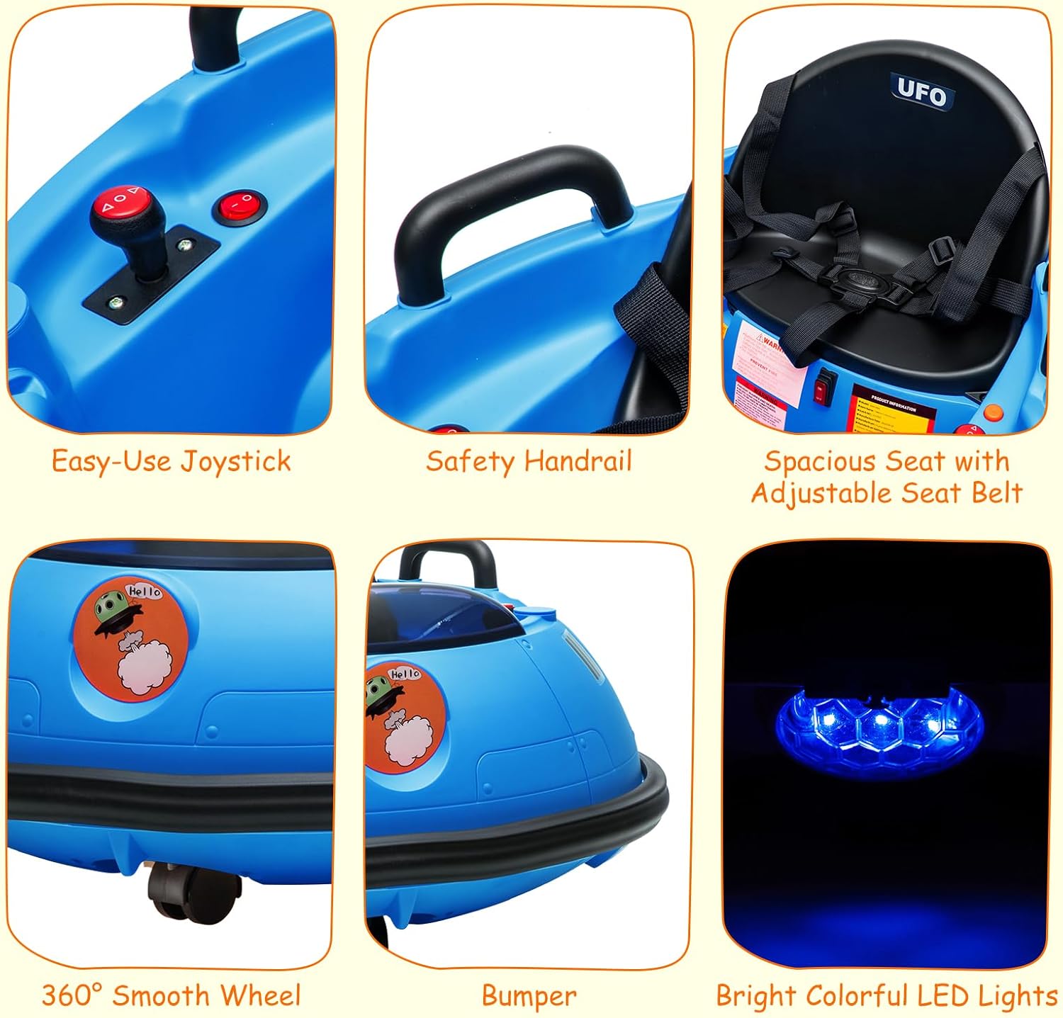 12V Electric Ride on Bumper Car for Toddlers, Kids Bumper Car with Remote Control, LED Lights & 360 Degree Spin, Indoor and Outdoor for 18+ Months Kids (Blue)