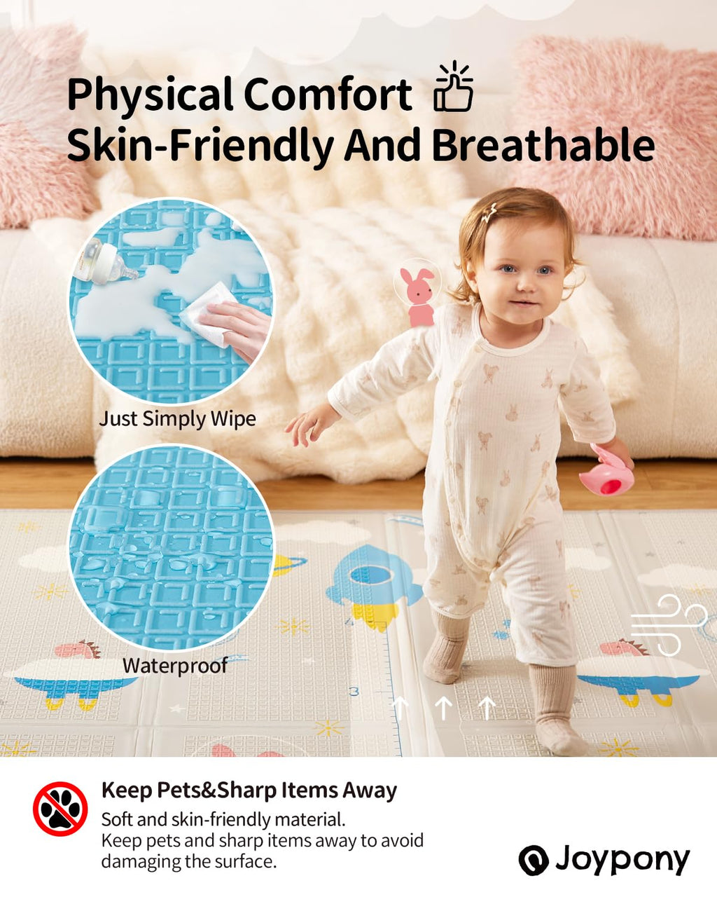 Baby Play Mat 79x71x0.6 inches, Fabric Cloth Surface Extra Large & Thick Foldable Play Mats, Waterproof & Anti-Slip Portable with Travel Bag