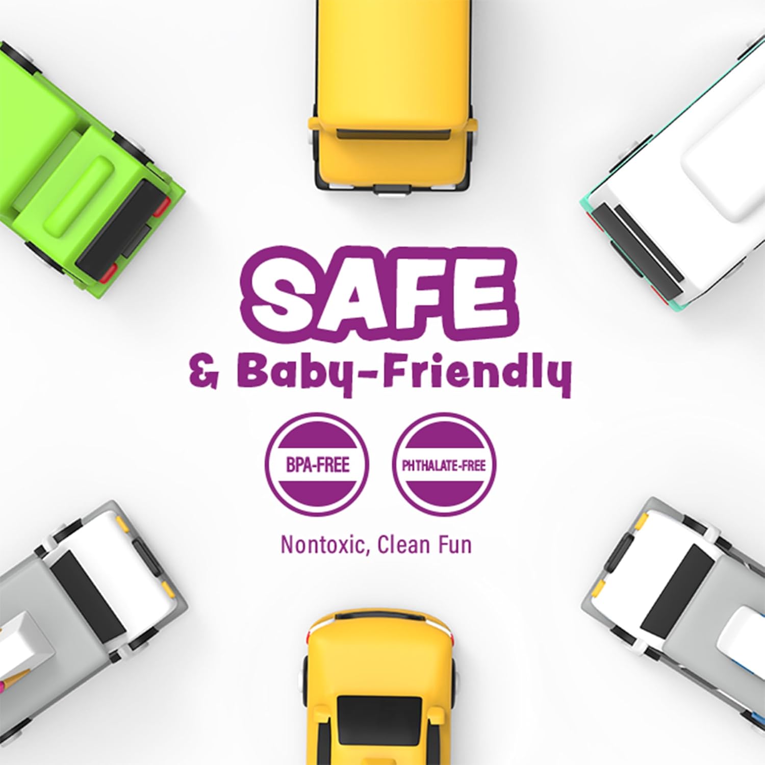 Tub Works® Vehicles™ Bath Cars Mold Free Bath Toys, 6 Pack | Sealed, No Hole Bath Toys Design Keeps Moisture Out | Soft, Squeezable & Float on Water | Fun Baby & Toddler Bath Toys | City Car Bath Toys