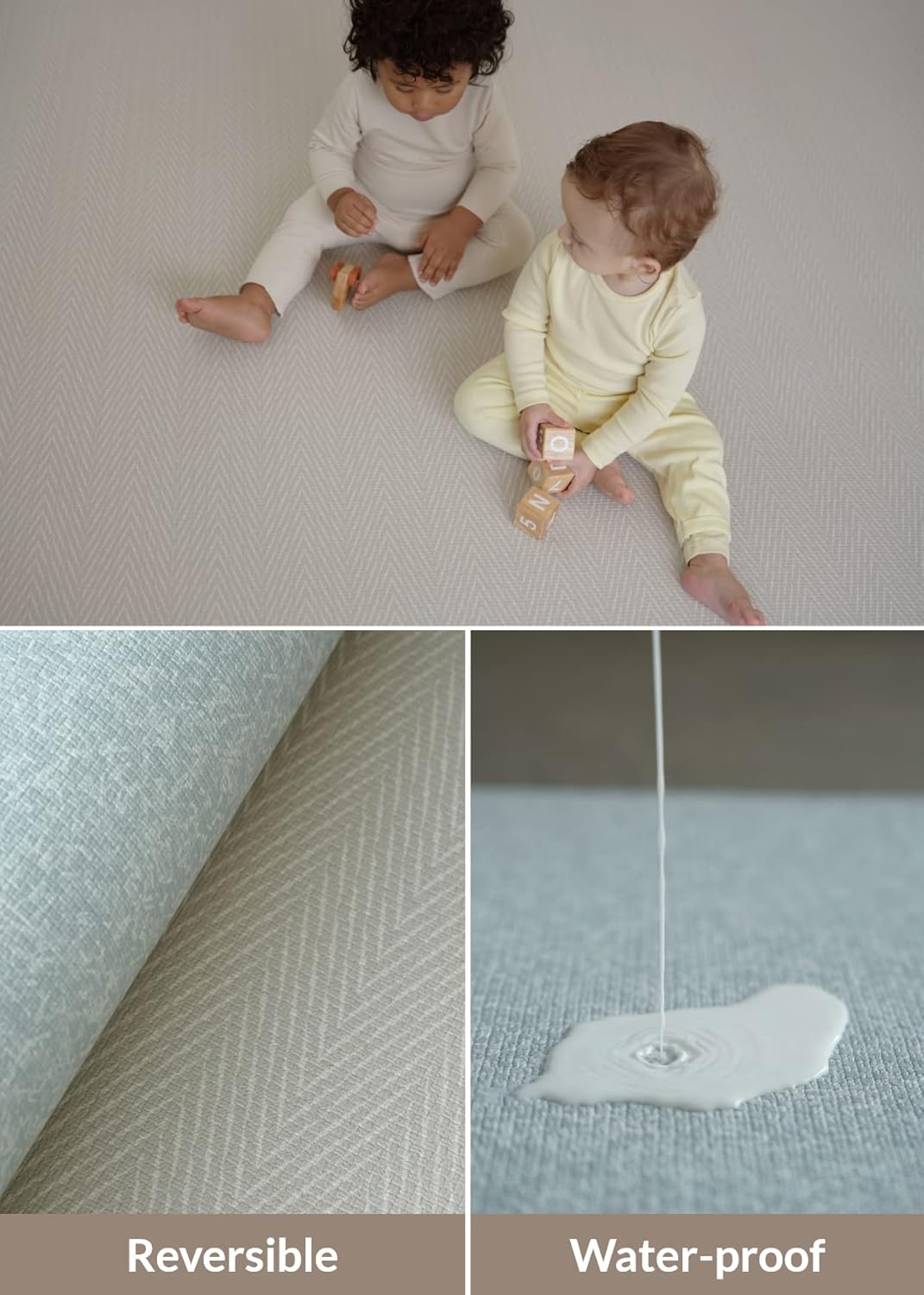 Baby Care Play Mat (Medium, Hygge - Spore & Wooden) 73’’ x 49’’ Original One-Piece Reversible Rollable Waterproof Play Mat for Infants, Babies, Toddler, and Kids