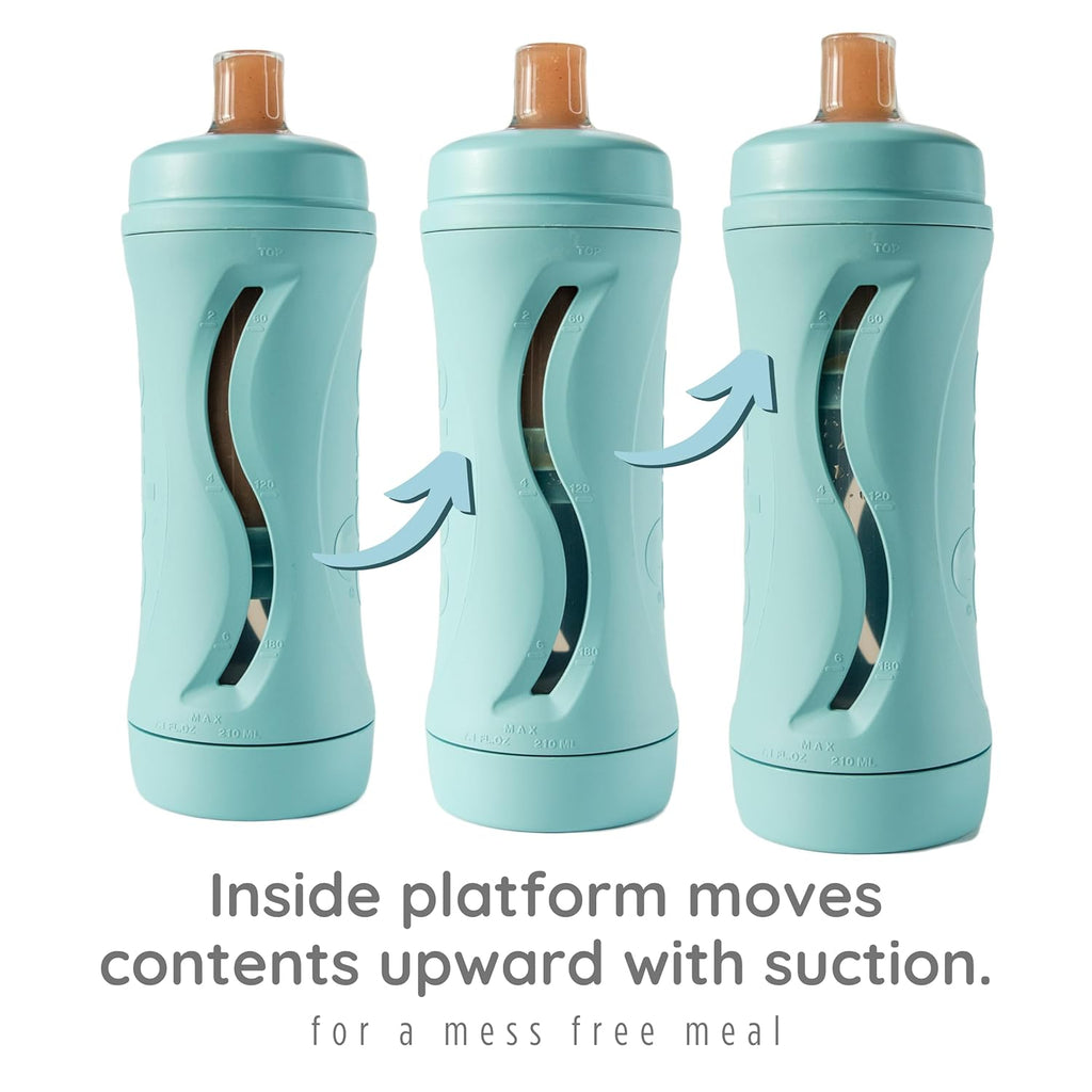 Subo Baby Food Bottle Starter Set | No Mess Baby Toddler Self Feeder | Squeeze Free Design for Purees, Smoothies, Yogurt, Oatmeal, or Thickened Liquids | Reusable Silicone Washable Cup (Aqua)