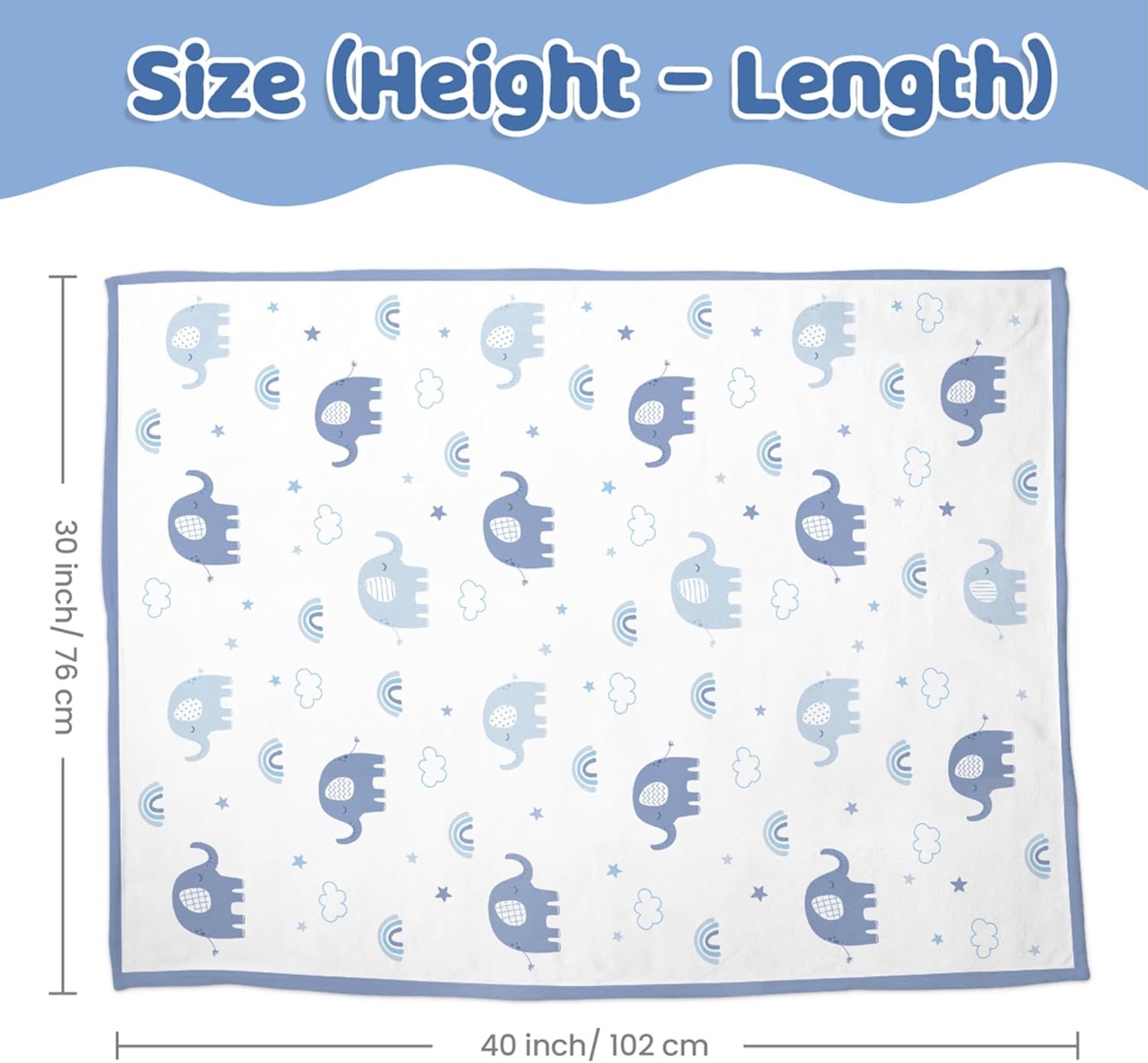 Elephant Minky Baby Blanket 30 x 40 Inches for Boys Girls, Soft Plush Receiving Blanket with Dotted Back, Gift for Toddler Newborn Infant Christmas Birthday Baby Shower