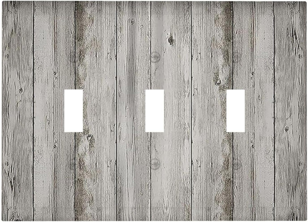 Decorative Switch Plates Farmhouse Rustic Grey Barn Door Wood 3 Gang Wall Plate Triple Toggle Light Switch Cover Faceplate Electrical Wall Panels for Bedroom Cabin Decor