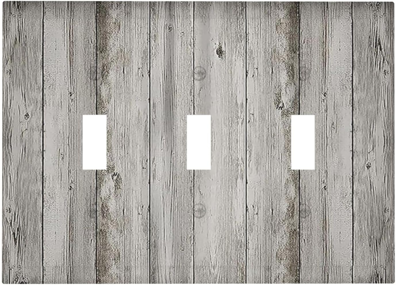 Decorative Switch Plates Farmhouse Rustic Grey Barn Door Wood 3 Gang Wall Plate Triple Toggle Light Switch Cover Faceplate Electrical Wall Panels for Bedroom Cabin Decor