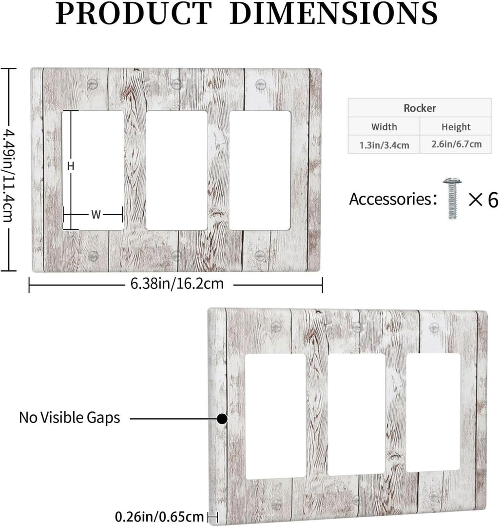 Light Switch Covers Rustic Vintage White Wood Grain 3 Gang Rocker Electrical GFCI Decorative Triple Outlet Wall Plate Cover Switchplate for Farmhouse Home Decor
