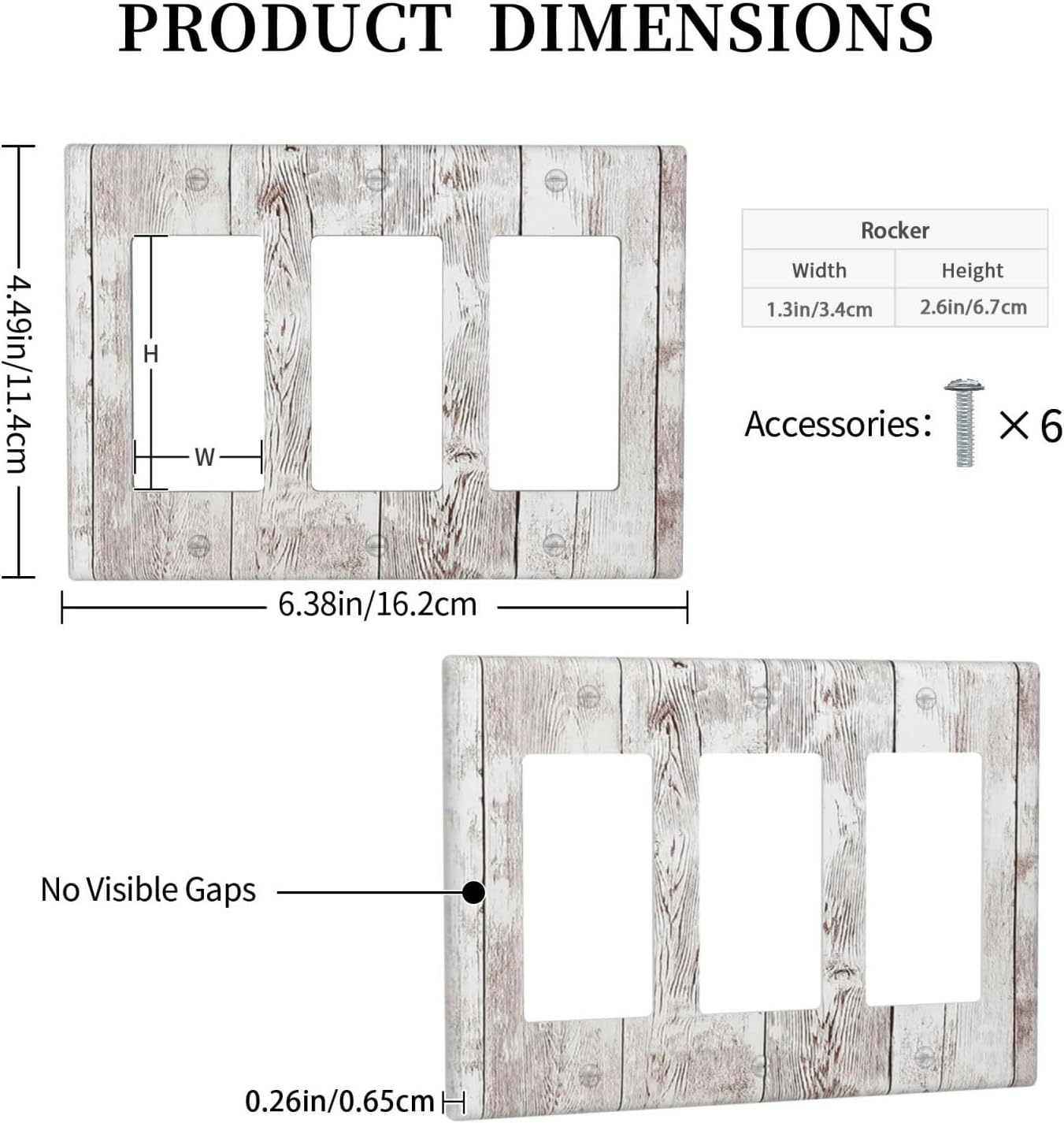 Light Switch Covers Rustic Vintage White Wood Grain 3 Gang Rocker Electrical GFCI Decorative Triple Outlet Wall Plate Cover Switchplate for Farmhouse Home Decor