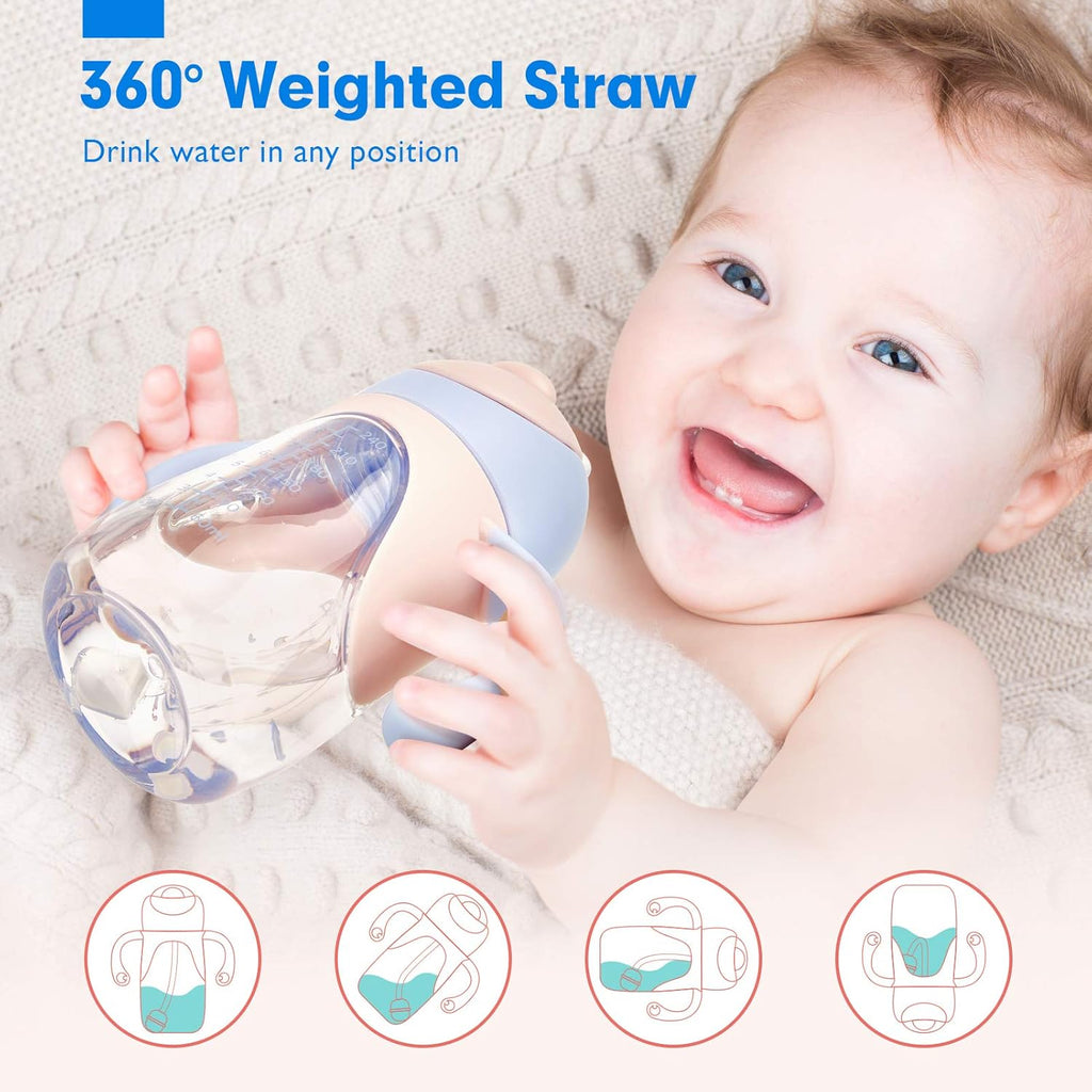 hahaland Sippy Cups for Baby 6-12 Months - 2 in 1 Spout & Straw Unicorns Sippy Cups for Toddlers 1-3 No Spill Transition Weighted Straw Cup (1 Cup with 2 Nipples)