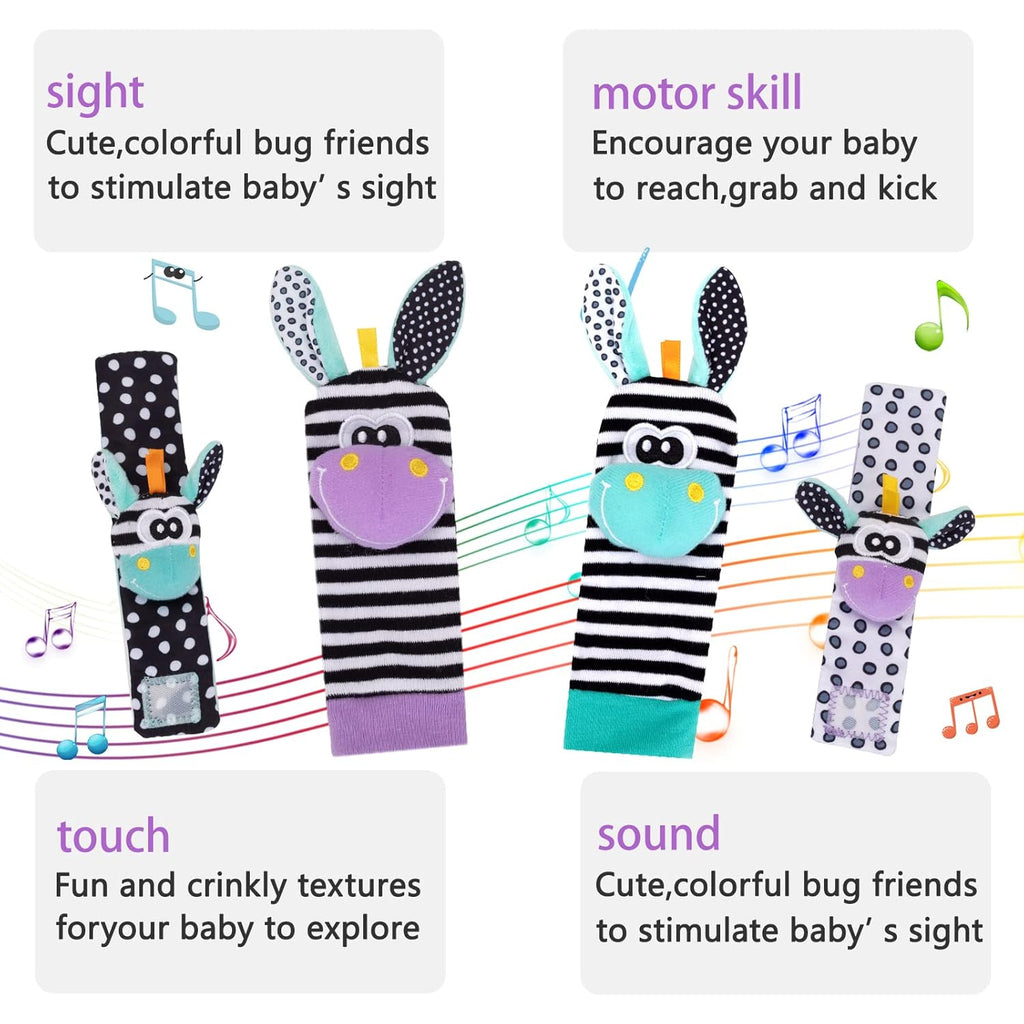 Wrist Rattles for Babies Rattle Socks Wrist Strap Rattles Set Cartoon Socks Cute Animal Baby Sensory Development Toys 1-3 Years Early Educational Toys for Toddlers Baby Shower Gifts
