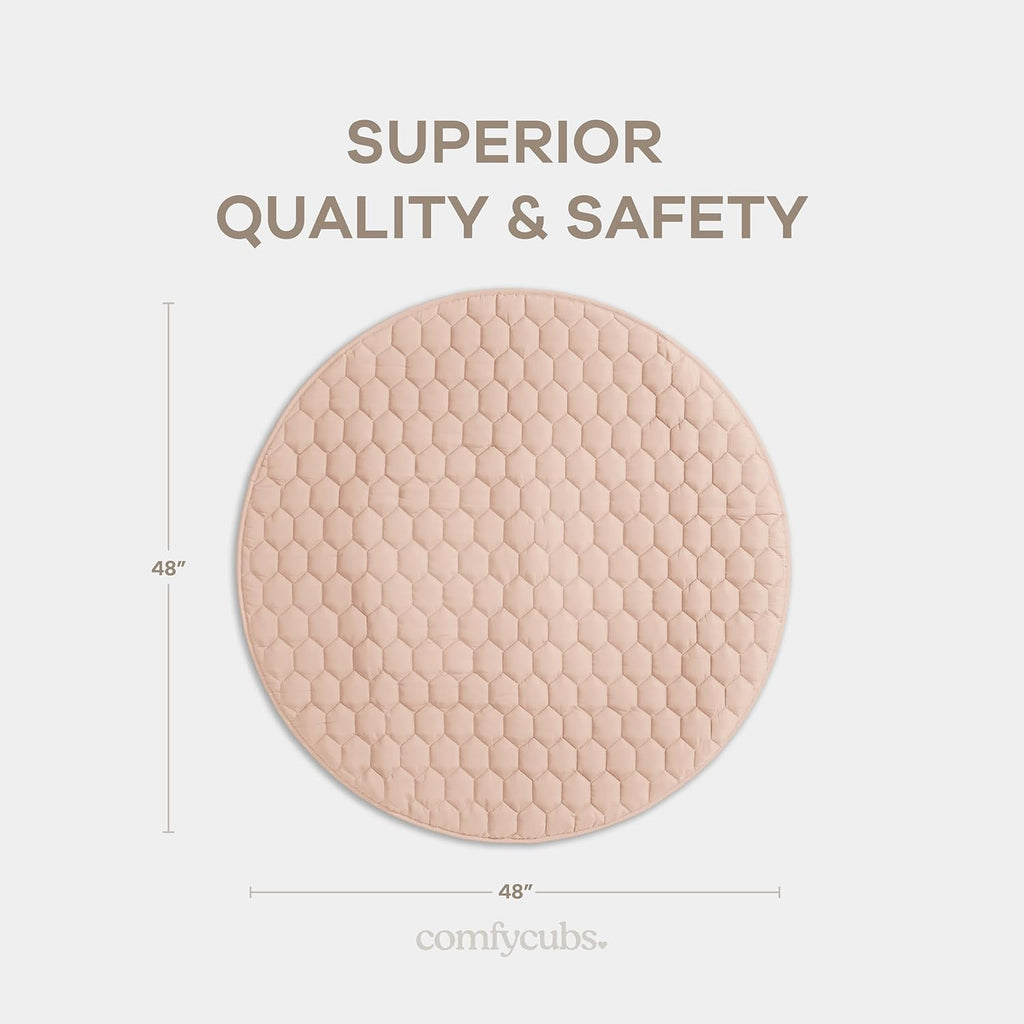 Comfy Cubs Round Kids Play Mat - Medium 48 inches Soft Quilted Baby Floor Mat with Non-Slip Bottom - Plush Design for Toddlers' Playtime and Relaxation - Comfortable and Durable - Blush