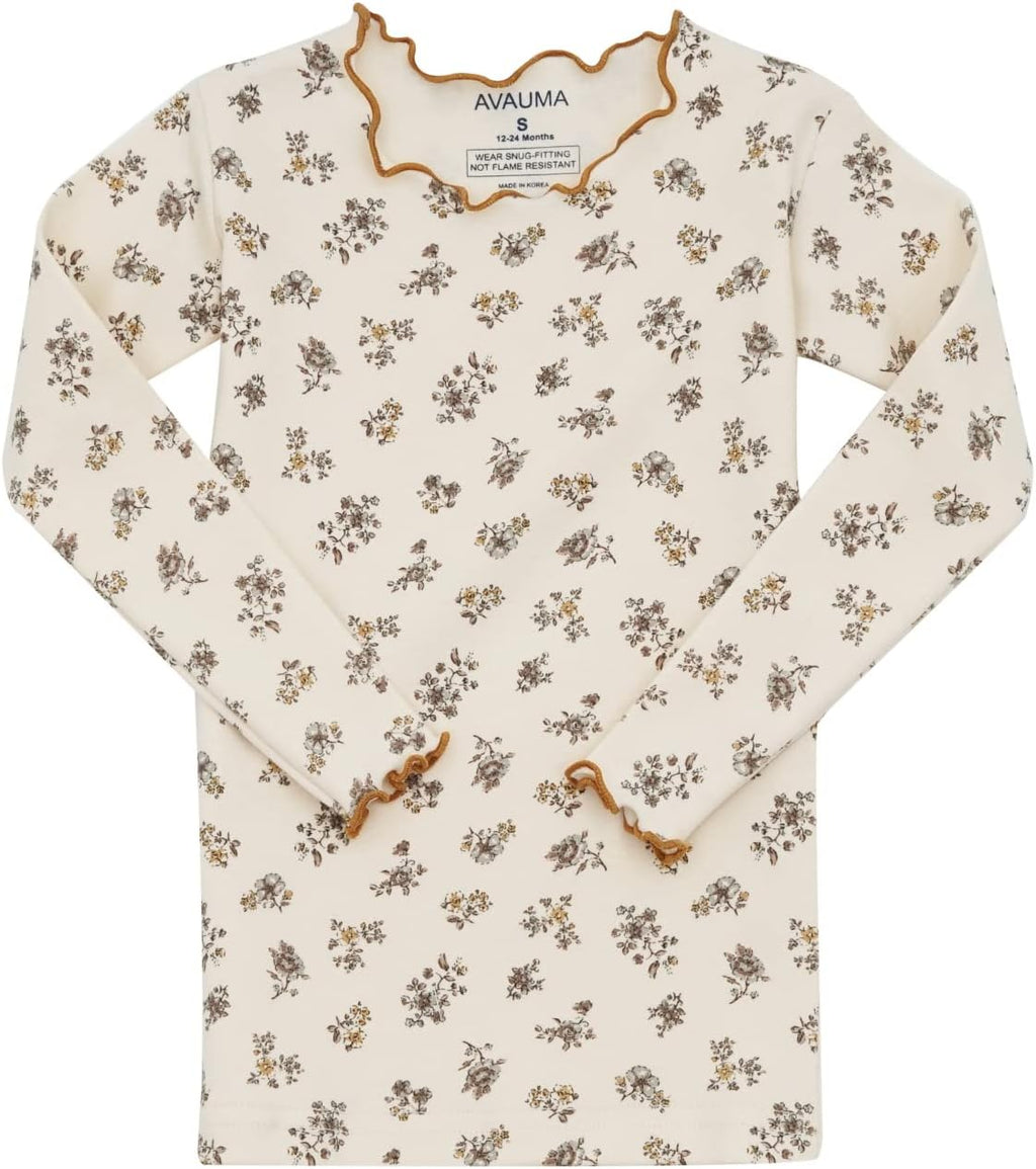 AVAUMA Baby Boy Girl Pajama Set 6M-7T Kids Cute Toddler Snug fit Flower Pattern Design Pjs Cotton Sleepwear Ruffled Shirring