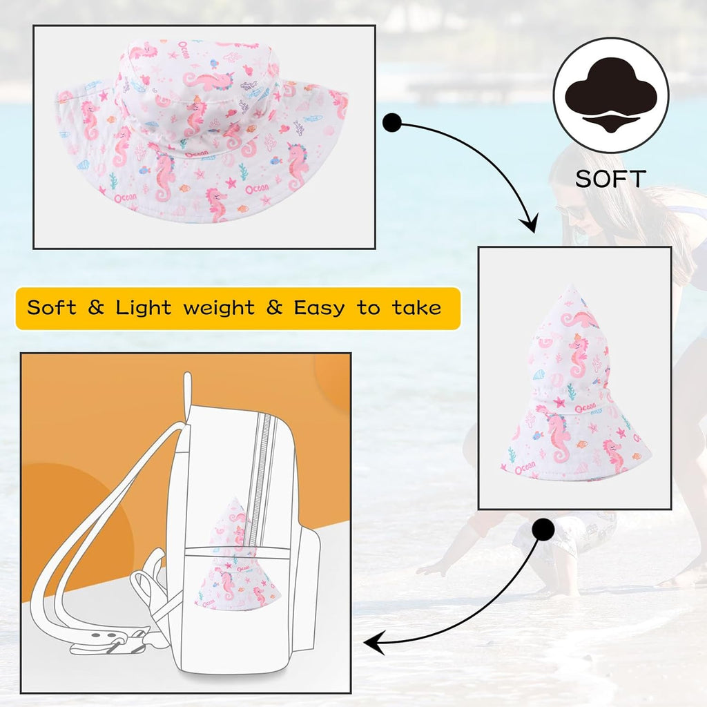 Peecabe Summer Baby Sun Hat for Boys Girls UPF 50+ Wide Brim Toddle Bucket Hat Adjustable Baby Beach Cap 0-8 Years