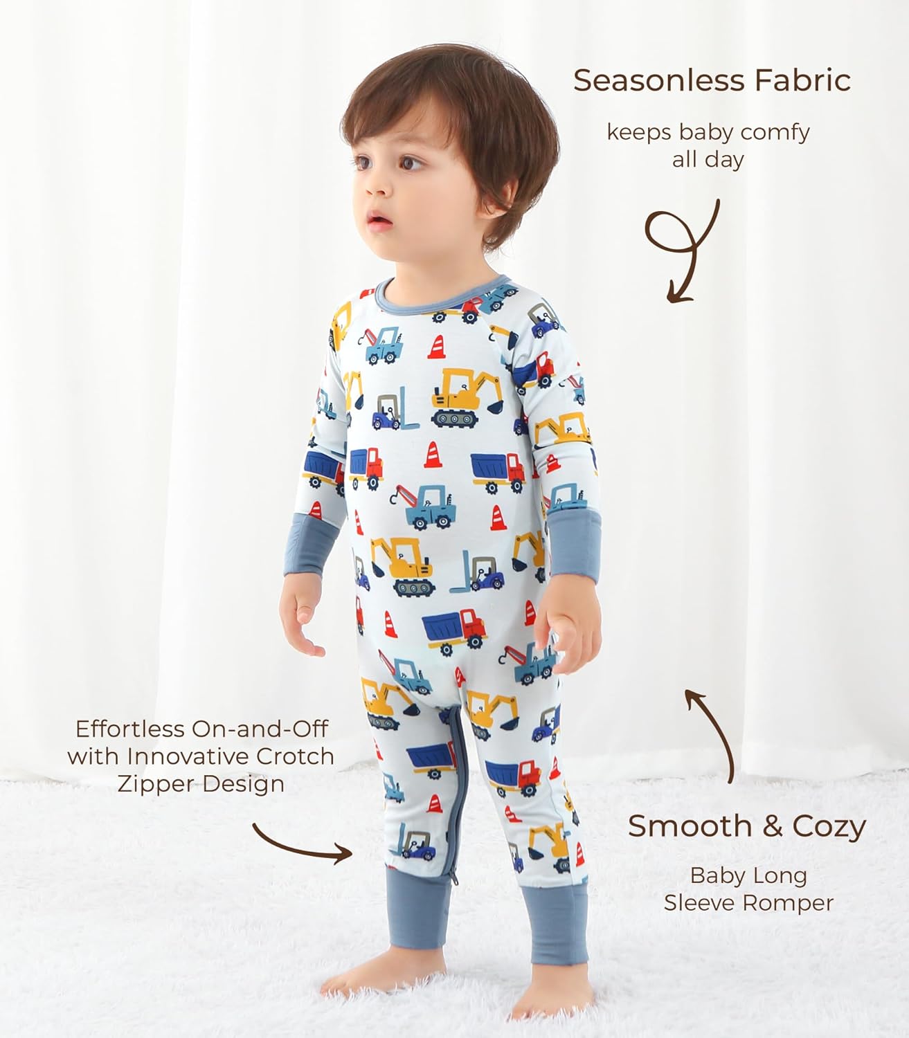 Baby Boys Girls Romper Long Sleeve Jumpsuits Infant Unisex One-Piece Bamboo Viscose Zipper Mitten Rompers
