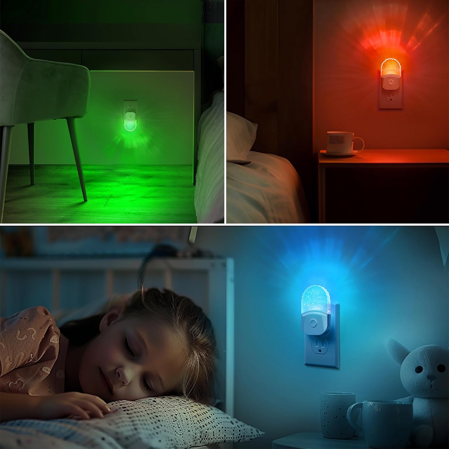 Night Lights Plug Into Wall [2 Pack], Color Changing Night Light for Kids, 8-Color RGB LED Nightlight with Dusk to Dawn Sensor for Bathroom Decor, Children Room, Gift, Silver Cover