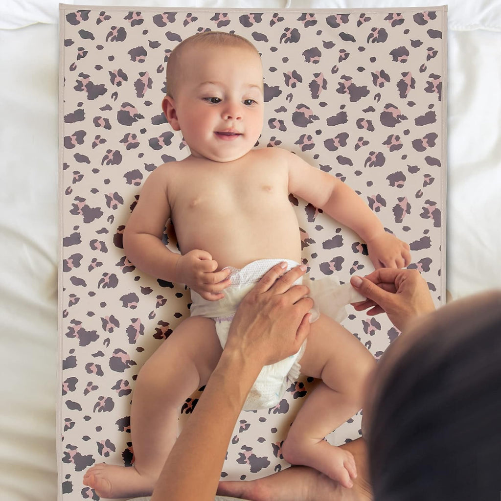Vegan Leather Baby Changing Mat - Wipeable Portable Changing Pad, Foldable Travel Changing Mat for Baby, Newborns Toddlers Shower Gifts (Leopard Print,20"*28")