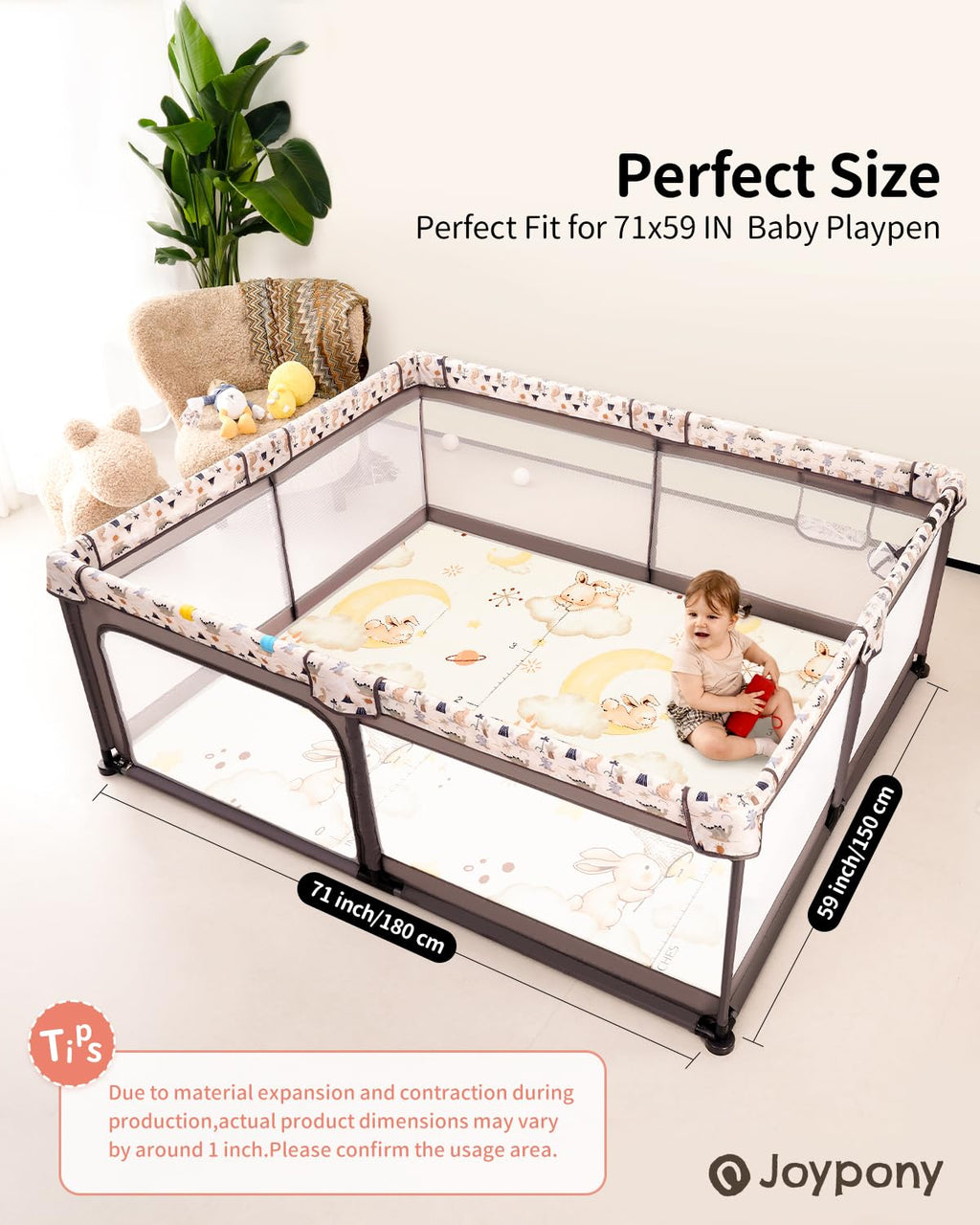 Baby Play Mat 71x59 Inches, Foldable Play Mats for Babies and Toddlers, Waterproof & Anti-Slip Portable Baby Floor Mat for Tummy Time, Baby Mat for Floor with Travel Bag for Indoor Outdoor