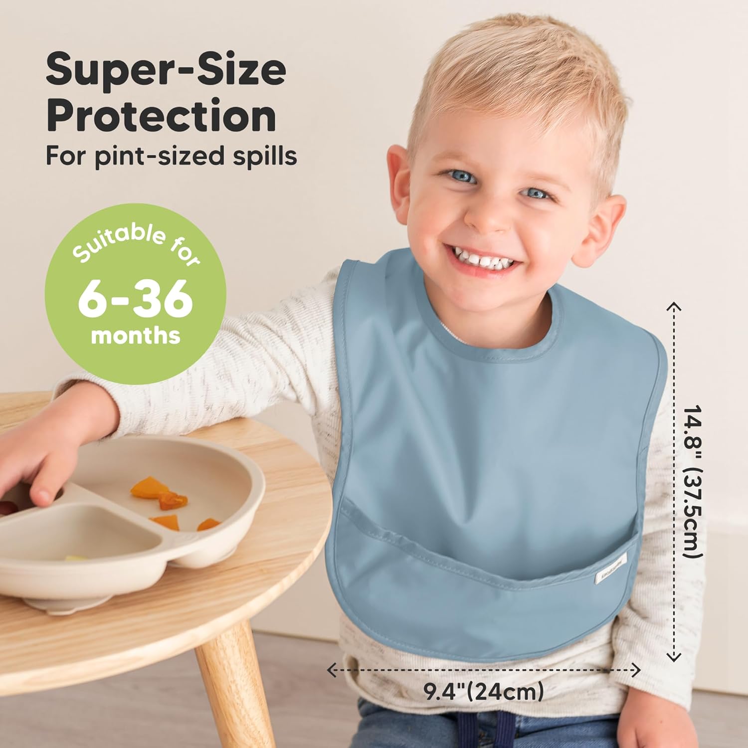 3-Pack Waterproof Baby Bibs for Eating - Lightweight Toddler Feeding Bibs with Large Food Catcher, Mess Proof, Food-Grade Baby Eating Essentials, Easy to Put On & Clean (Ocean)