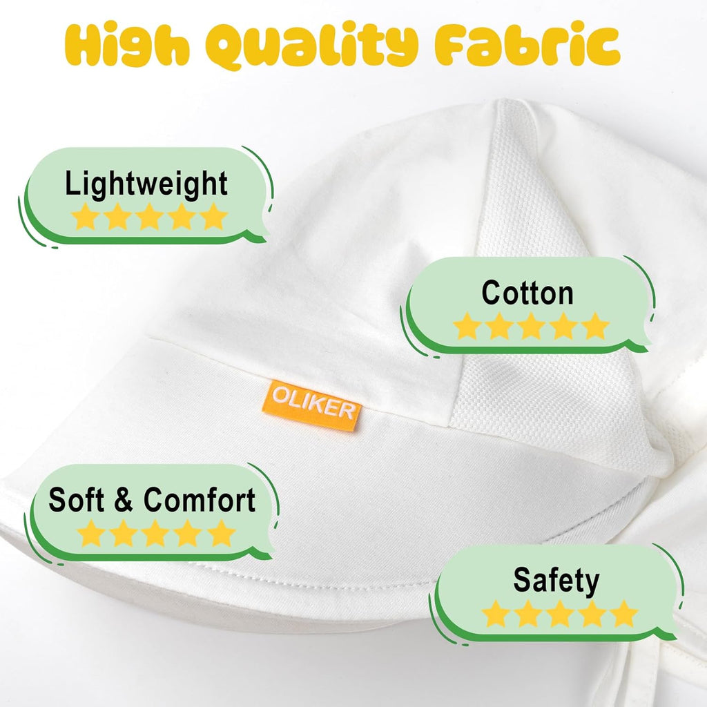 Baby Sun Hat with Breathable Mesh, UPF 50+ Cotton Adjusrtable Unisex Toddler Sun Hat for Summer Beach Swim