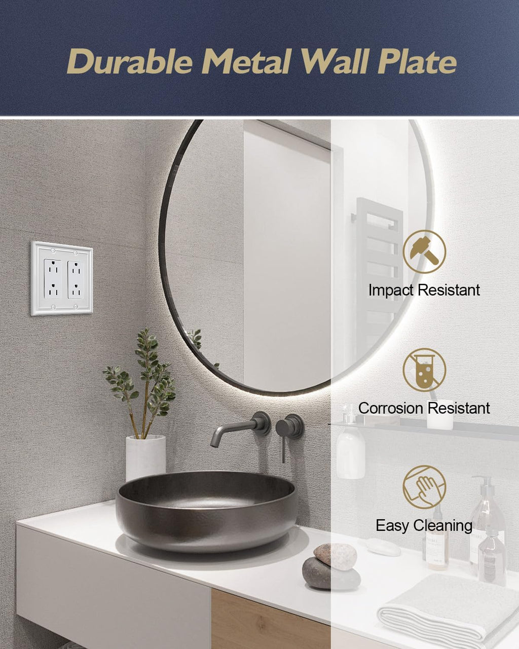 2-Pack Double Decorator Wall Plate, Off White Outlet Cover Plate for GFCI Outlet, Receptacle, Dimmer Switch, 4.96''*4.88'', Midsize