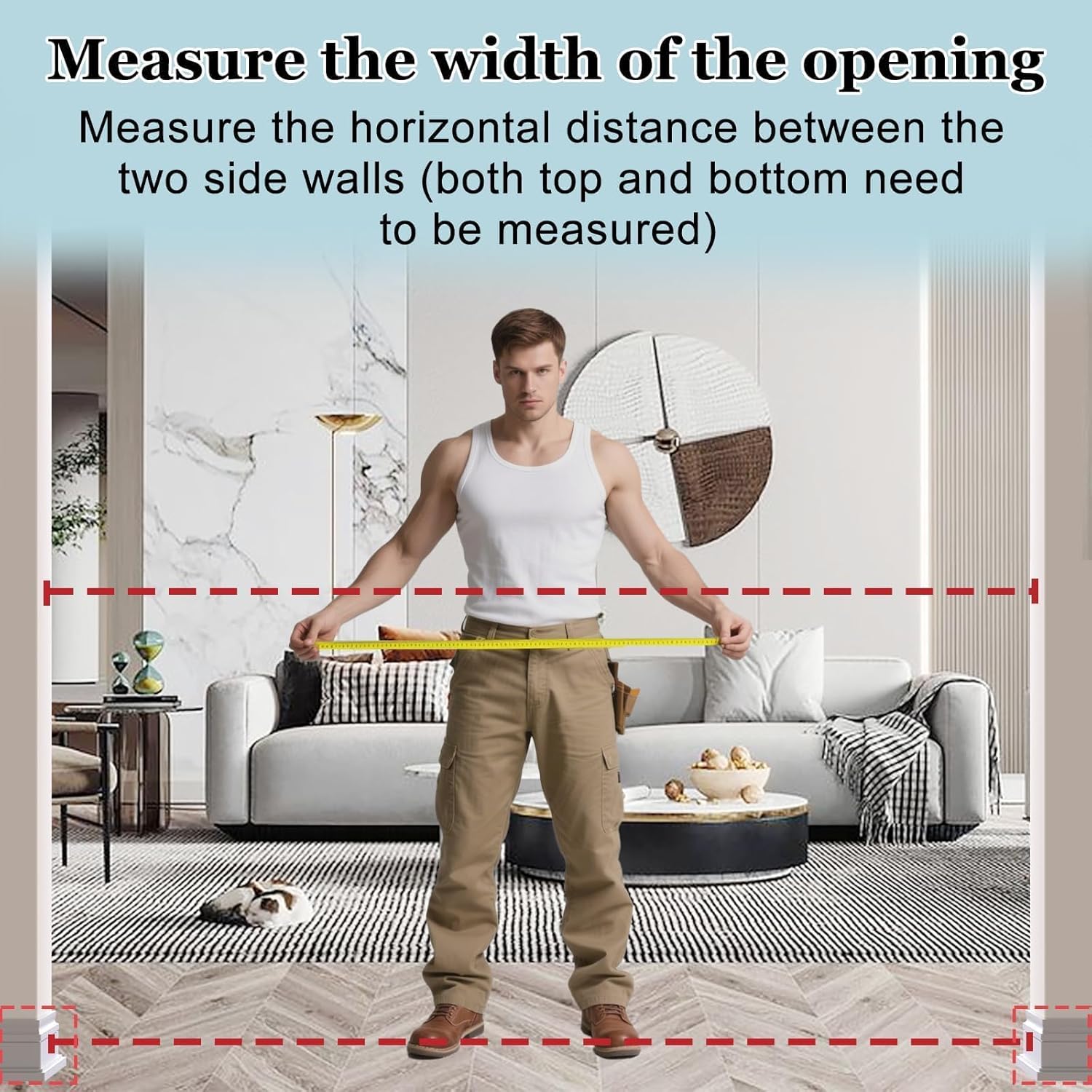 WAOWAO Triple Lock 49.21-66.54" Baby Gate Extra Wide Pressure Mounted Walk Through Swing Auto Close Safety White Metal Dog Pet Puppy for Stairs,Doorways,Kitchen