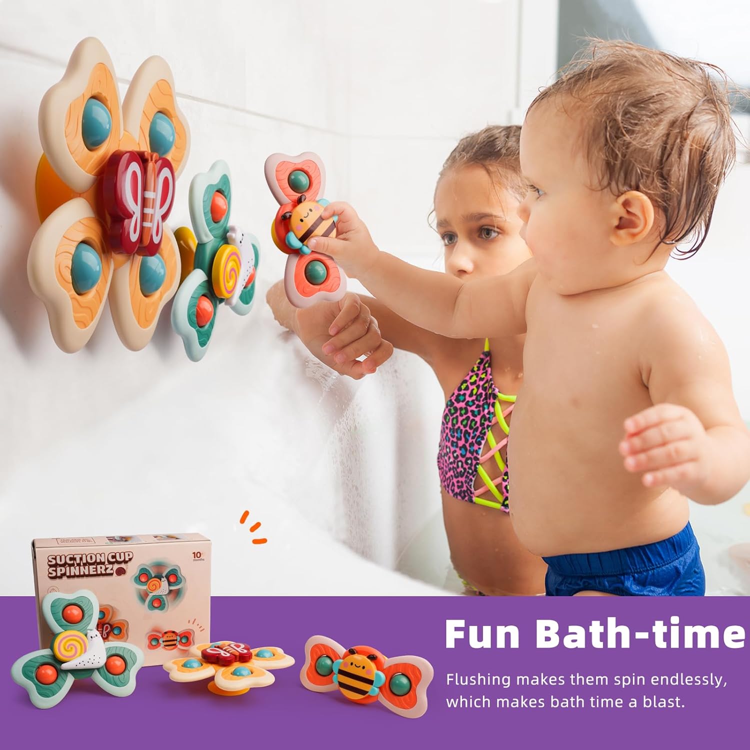 LiKee Strong Suction Cup Fidget Spinnerz Sensory Bath Toys for Baby 12 18 Months Airplane Car Travel Table & Window Toys for 1 2 Year Old Toddler Boys and Girls (Snail)