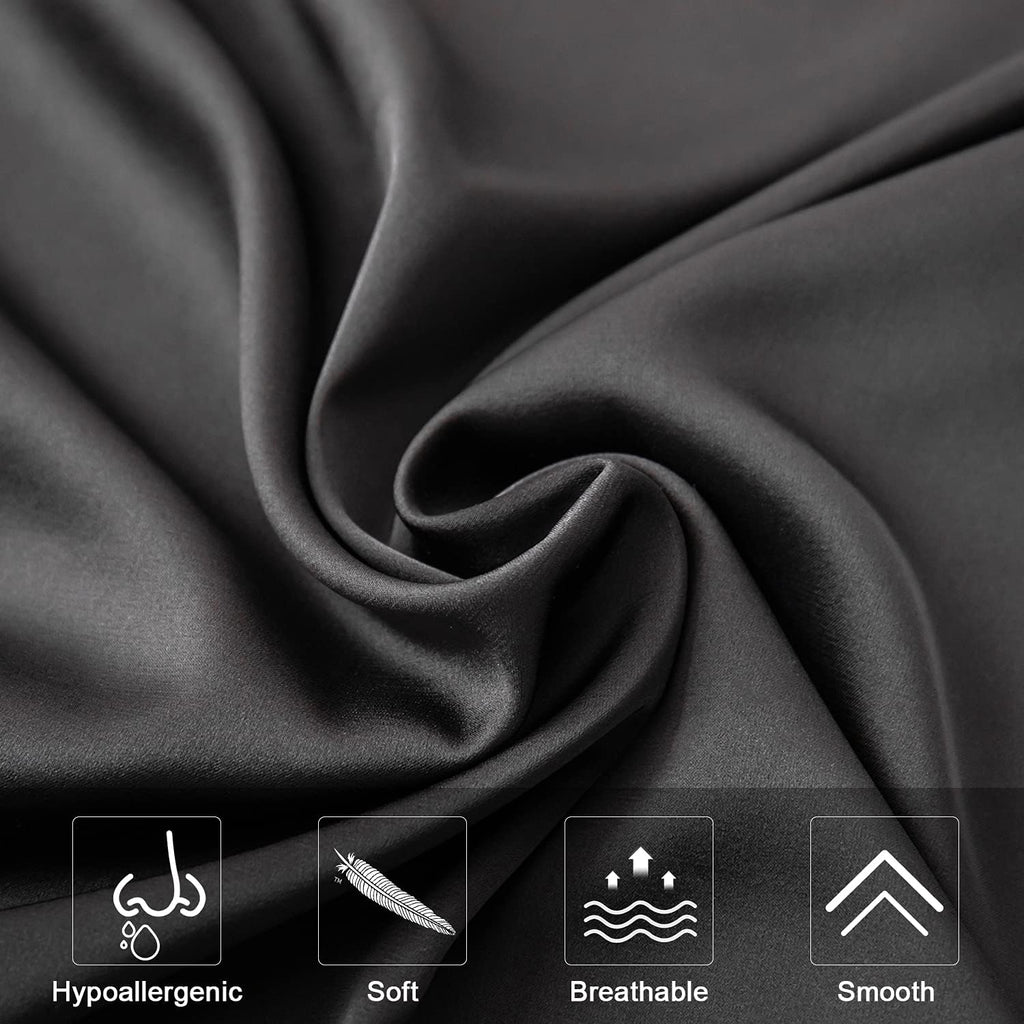 Mulberry Silk Pillowcase for Hair and Skin,Standard Size Cooling Silk Pillow Case with Hidden Zipper,Allergen Proof Dual Sides Soft Breathable Smooth Silk Pillow Cover for Women(Standard,Black)