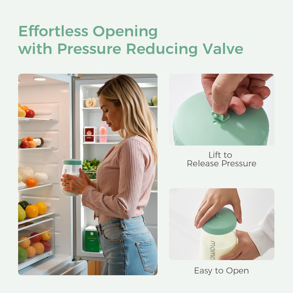 Momcozy Glass Breast Milk Pitcher Lid, Leak Proof with Thickened Silicone Seal, Easy-Open Design with Pressure Release Valve, Dishwasher Safe and Food Grade Caps-1 Pack, Green