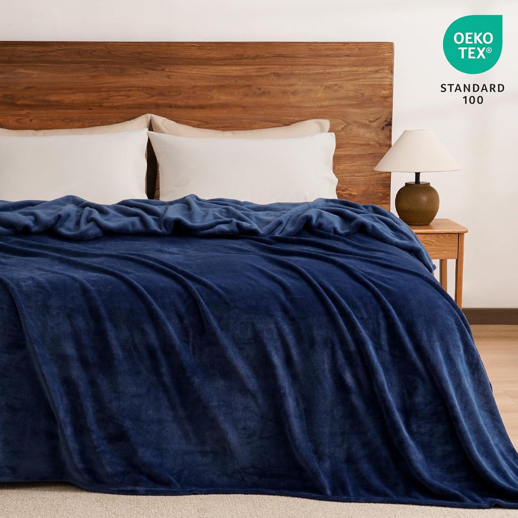 PHF Ultra Soft Fleece Blanket Queen Size, No Shed No Pilling Luxury Plush Cozy 300GSM Lightweight Blanket for Bed, Couch, Chair, Sofa Suitable for All Season, 90" x 90", Navy Blue