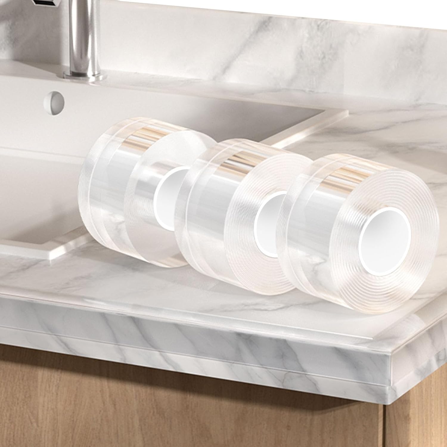 3 Pack Clear Edge Protector Strip,1.57 in x 9.84 FT,Sharp Edge Wrap Cover Tape,Self Adhesive Protective Bumper Guards for Cabinet Door Desk Glass Table Bed Furniture,Kitchen Countertop